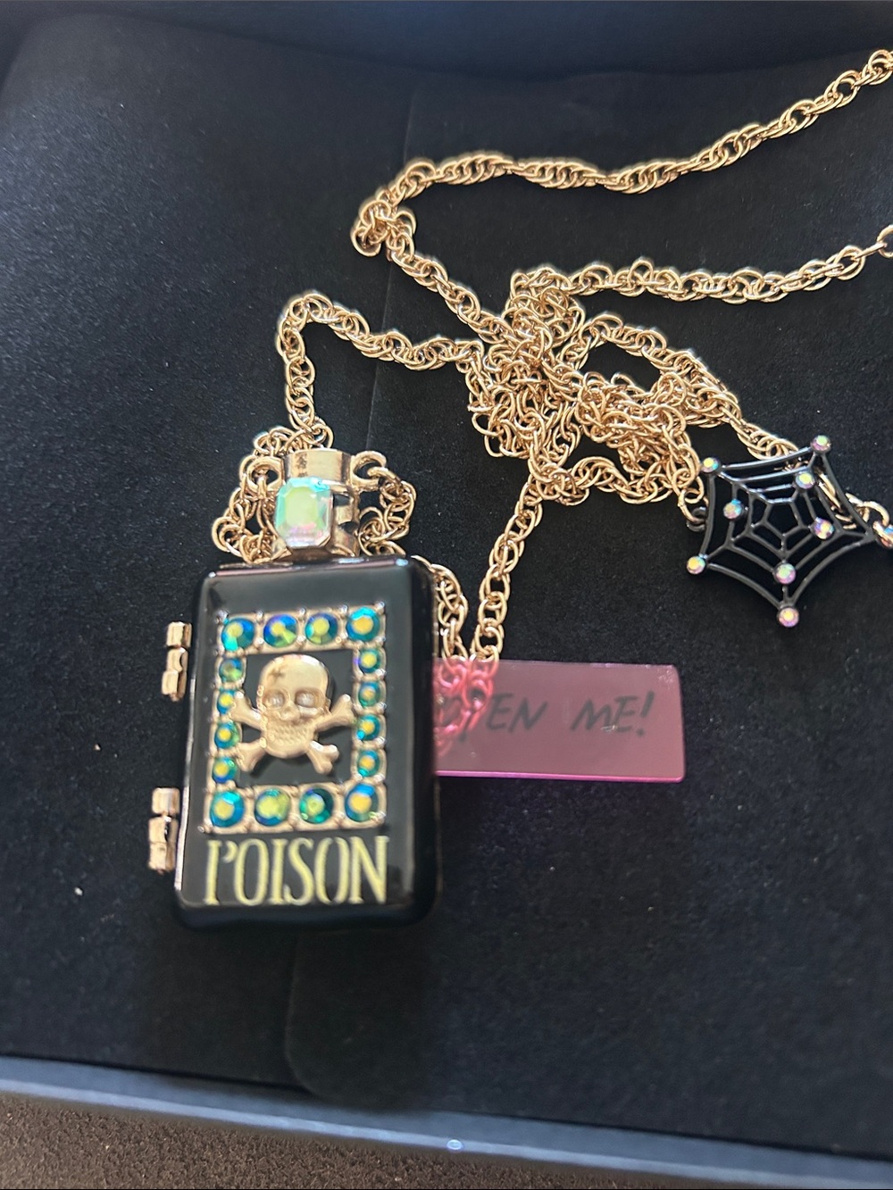 Poison Skull Locket Necklace with Gem Accents